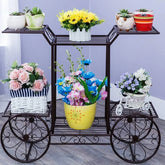 European-Style Cart Plant Stand with Six Display Tiers-Wooden Crest